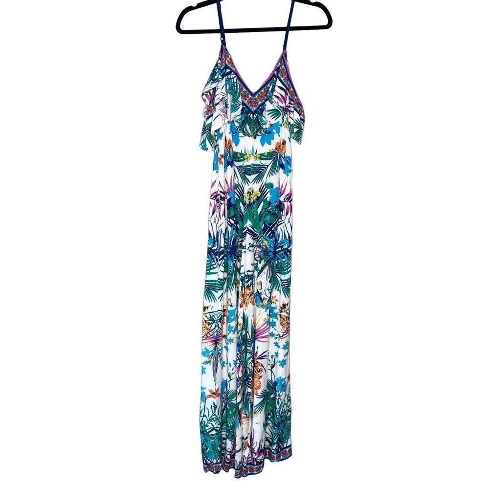 Flying Tomato Colorful Floral Tropical Sleeveless Jumpsuit Sz Medium